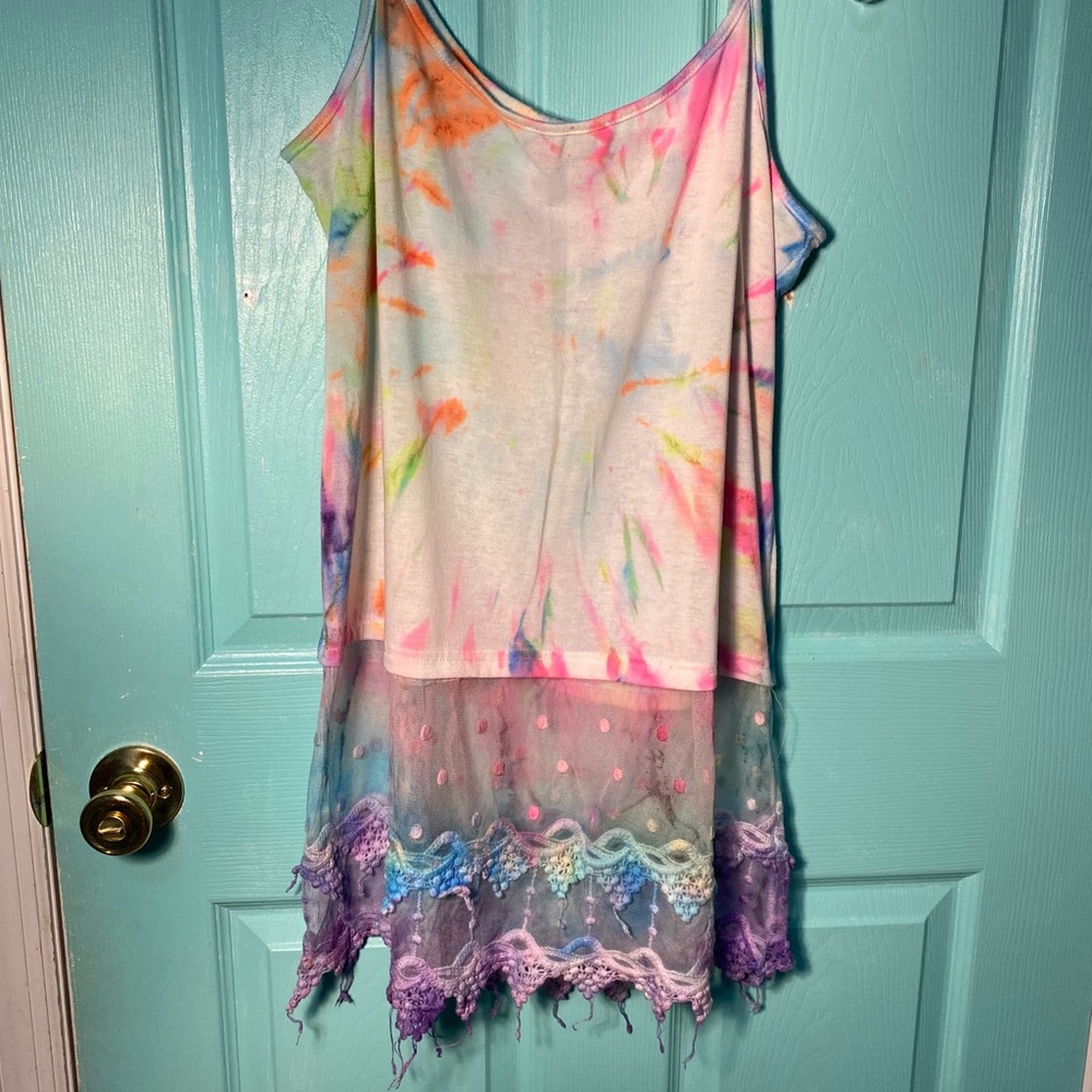Rainbow tie dye camisole with lace on bottom - Picture 11 of 13